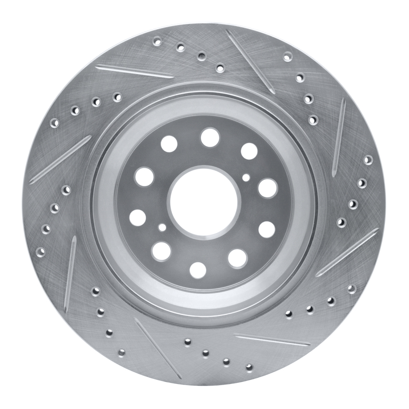 Lexus LS460 Brake Rotor (1) - Rear Left - R1 Concepts - Drilled & Slotted - Silver - `07-`17